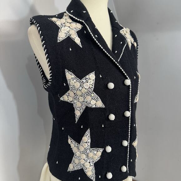 VTG 90s Bellepointe Holiday Sweater Vest Small Christmas Knit Cardigan Stars Top - Picture 6 of 10